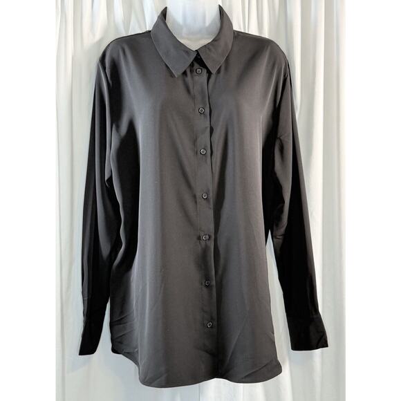 H&M Oversized Button Down Shirt Black XL dark academia workwear 80-13 - Picture 1 of 12